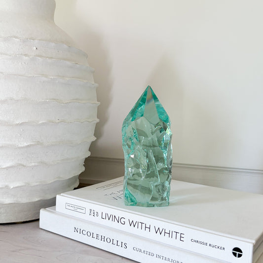 blue green glass statue