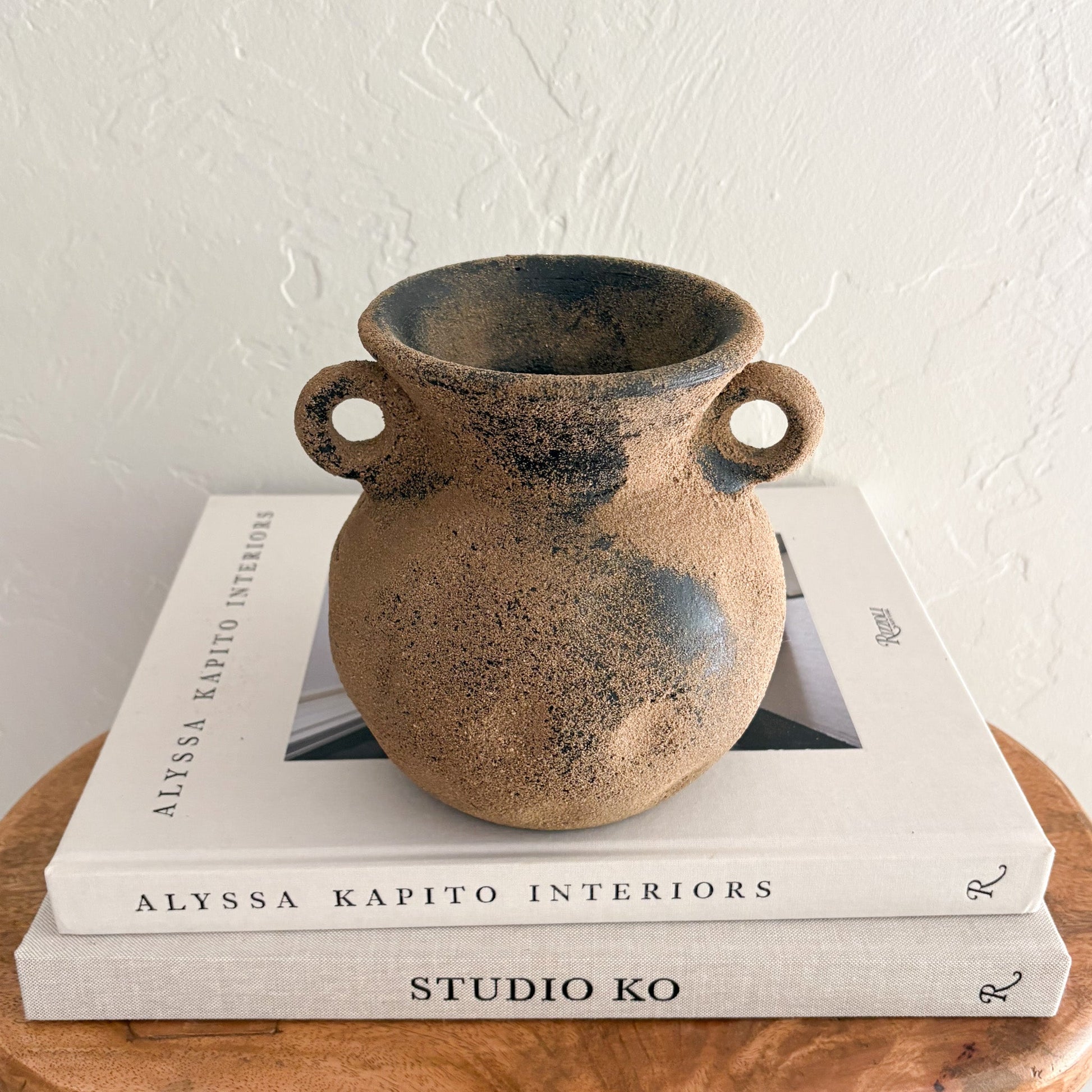 rustic two handle brown vase