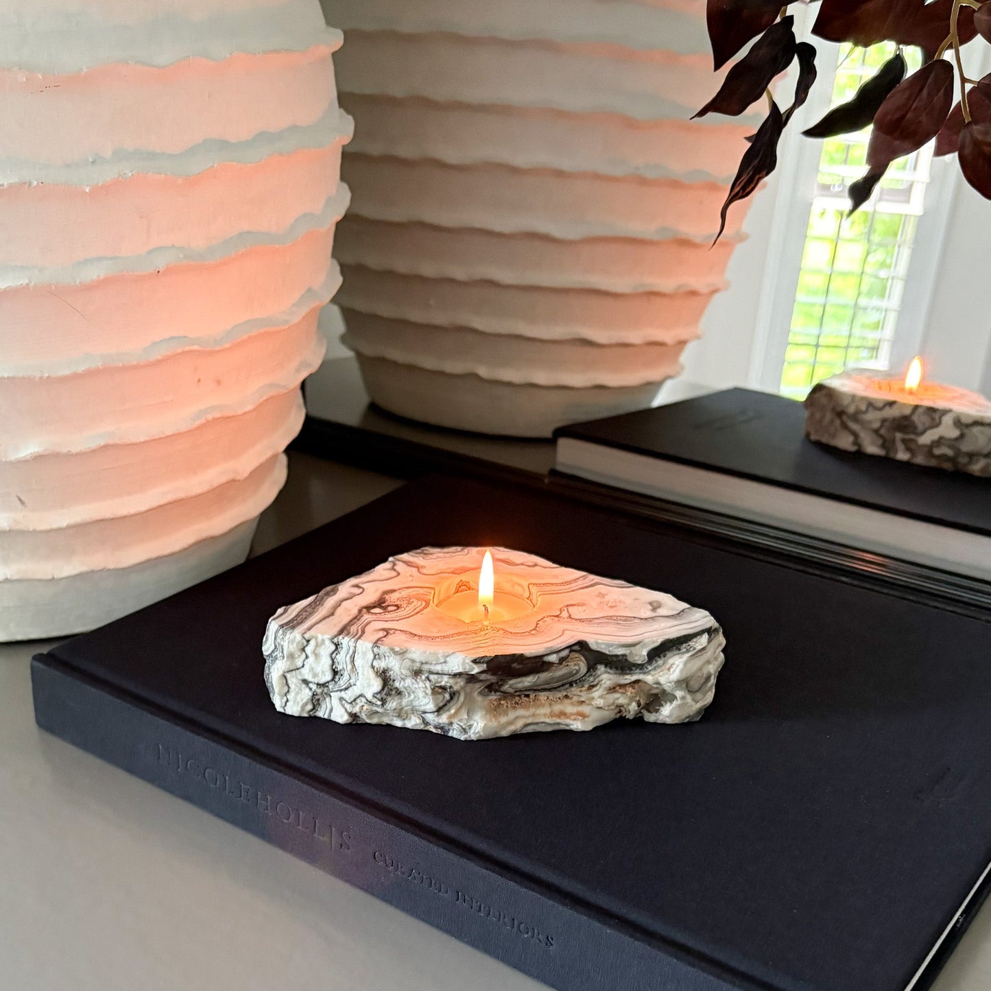 black and white onyx candle holder