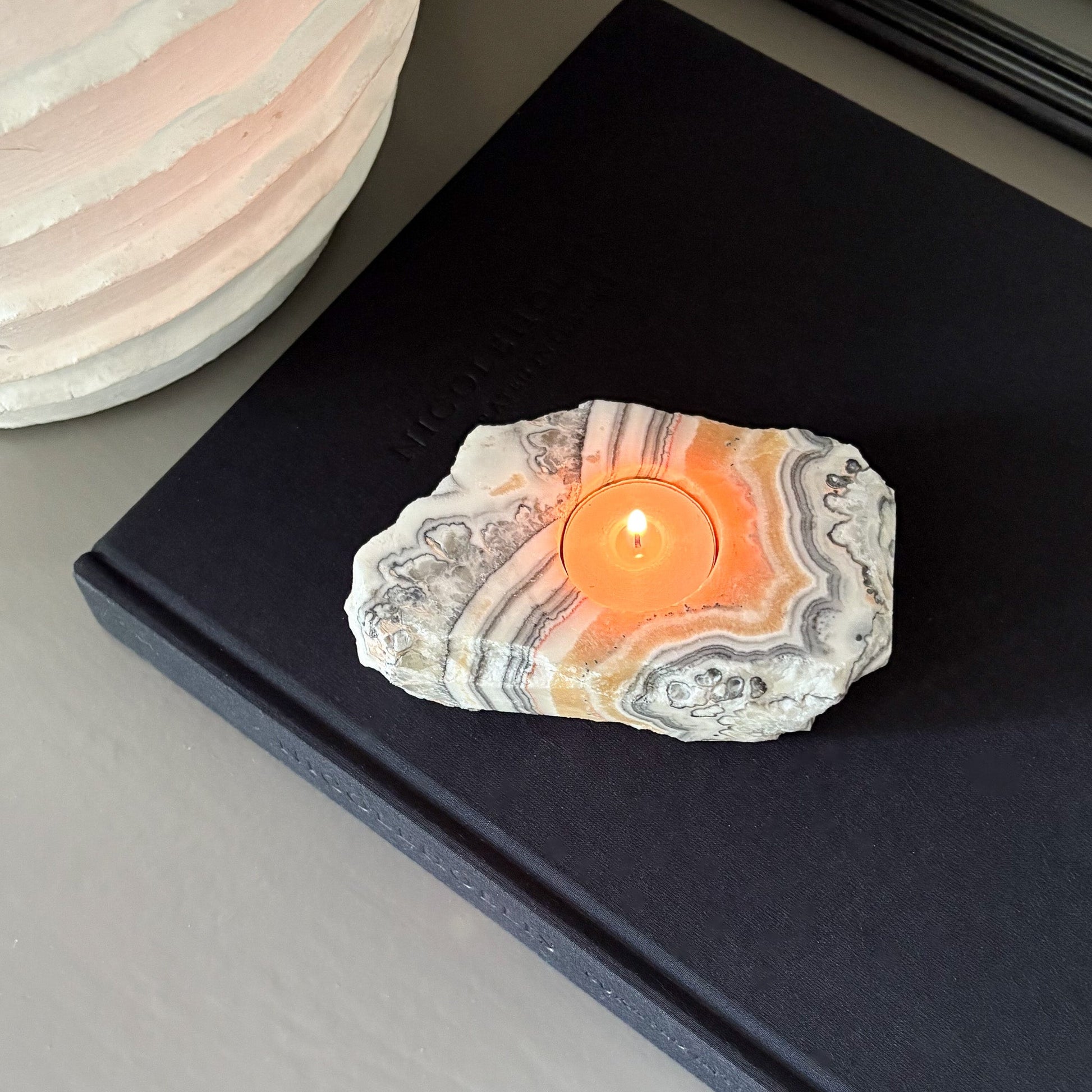 cave calcite candle holder