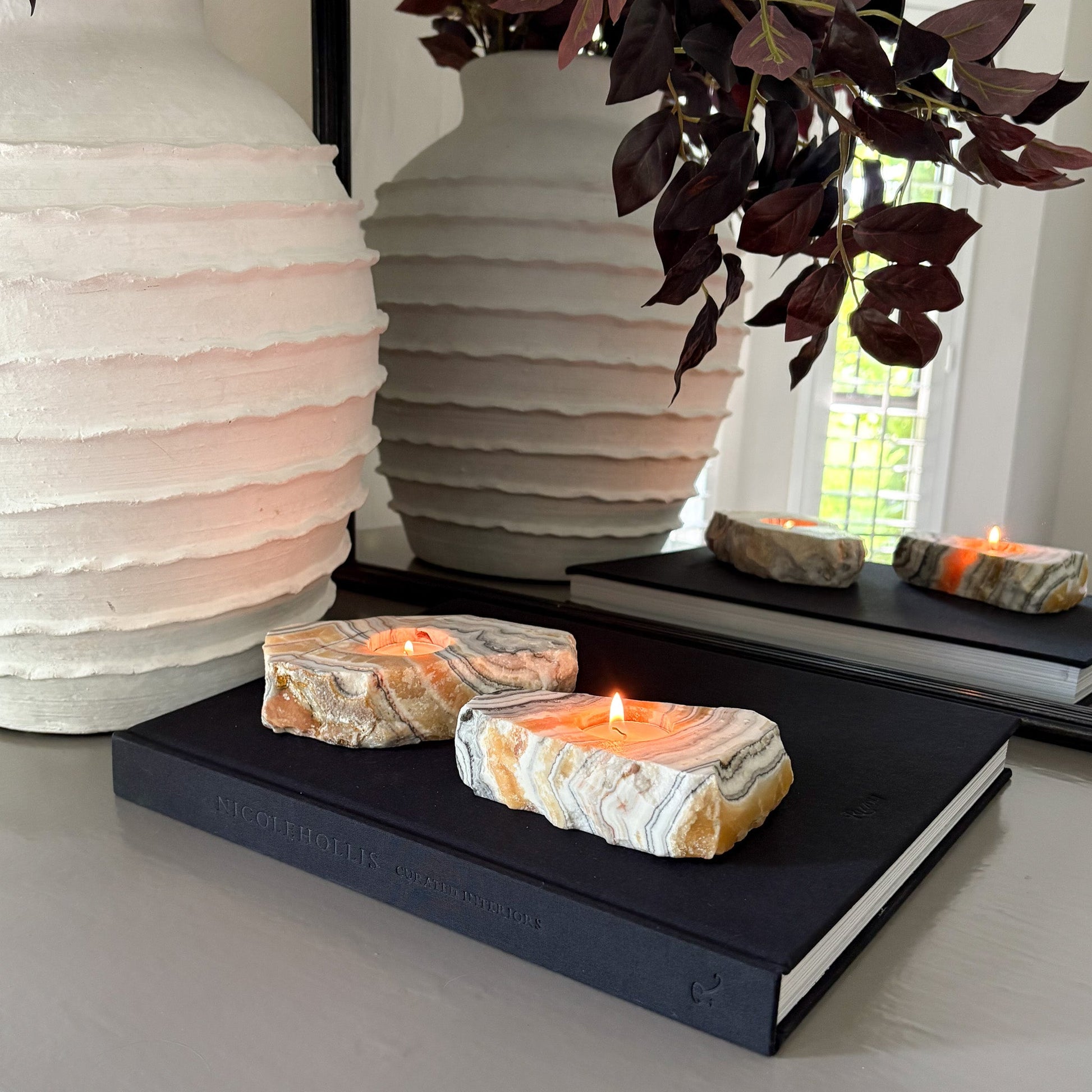 zebra onyx candle holder