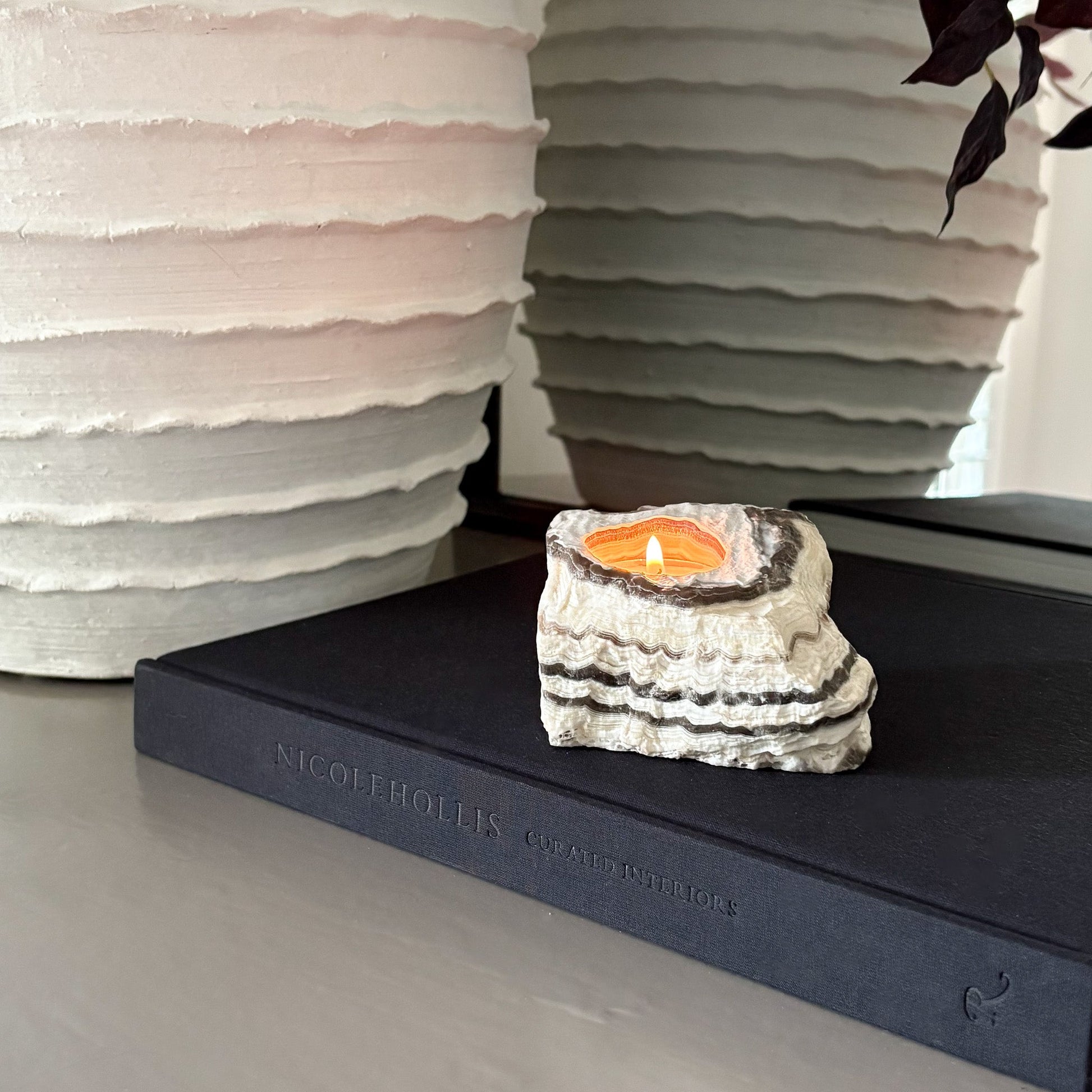 black and white onyx candle holder