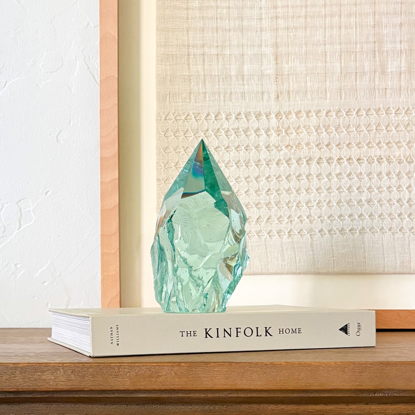 Rustic aqua glass point sculpture for modern home decor