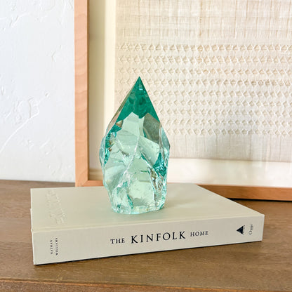 Coastal home decor aqua glass point ornament with textured finish