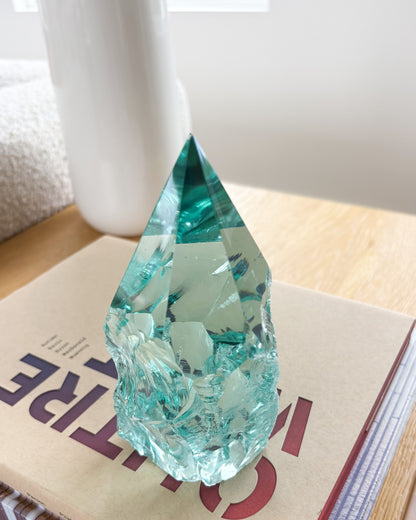 Textured aqua glass point in rustic blue-green tones