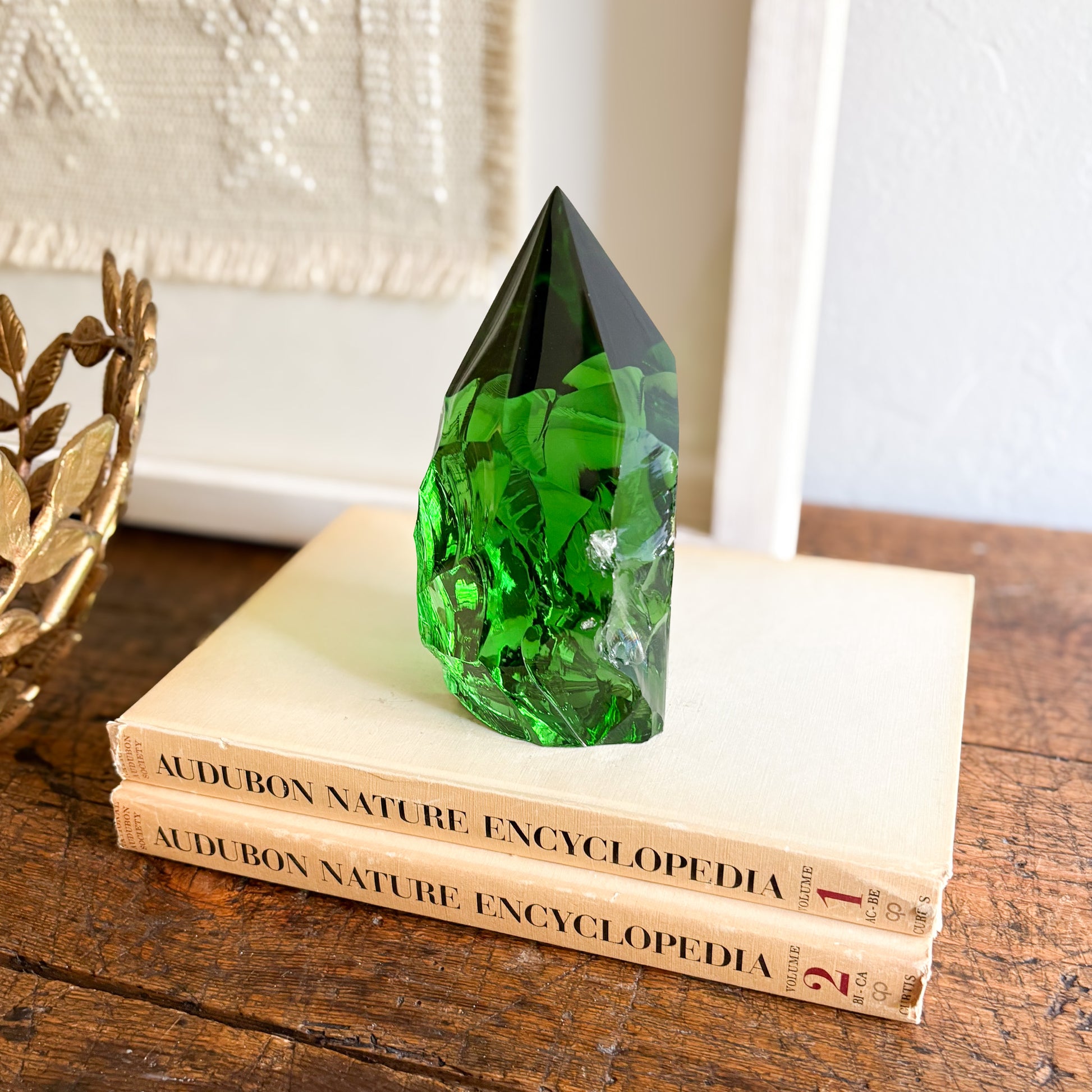 decorative emerald green glass sculpture