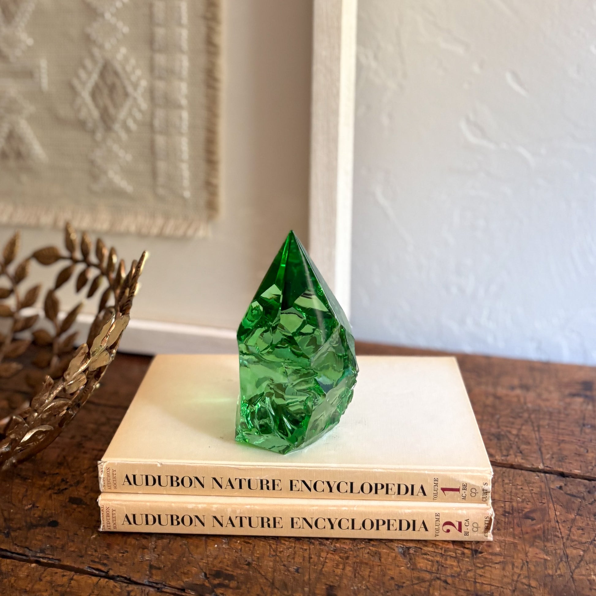decorative green glass sculpture