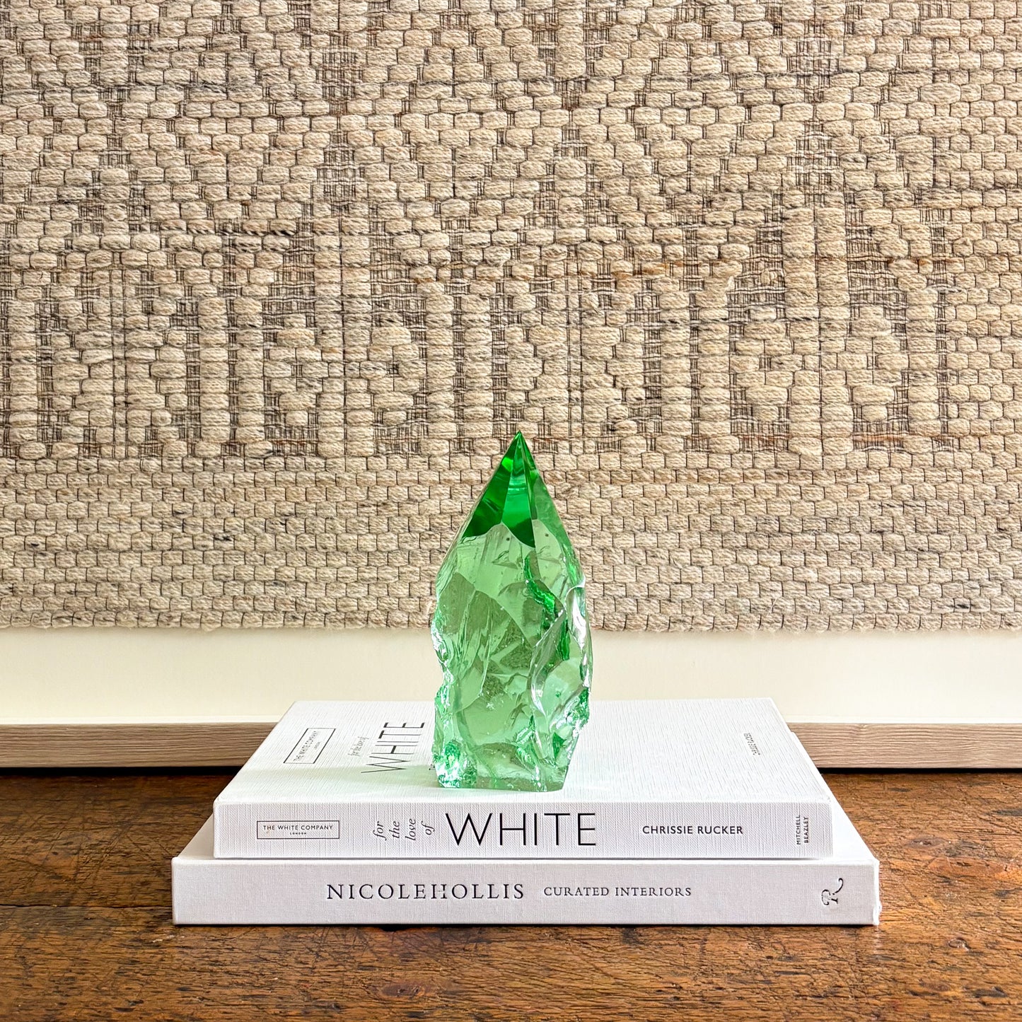Earthy green glass crystal point minimalist home styling