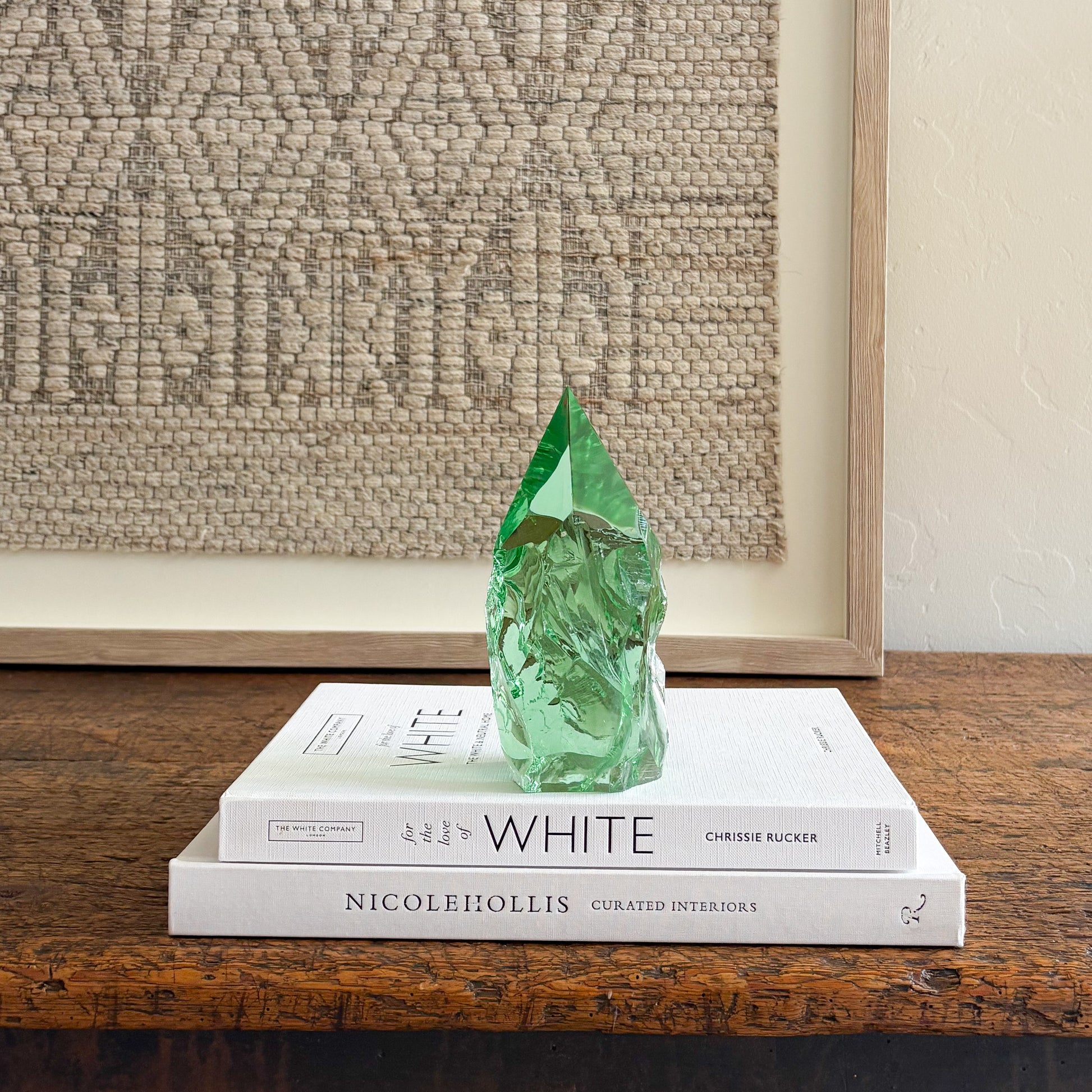 Green glass point sculpture rustic modern home decor