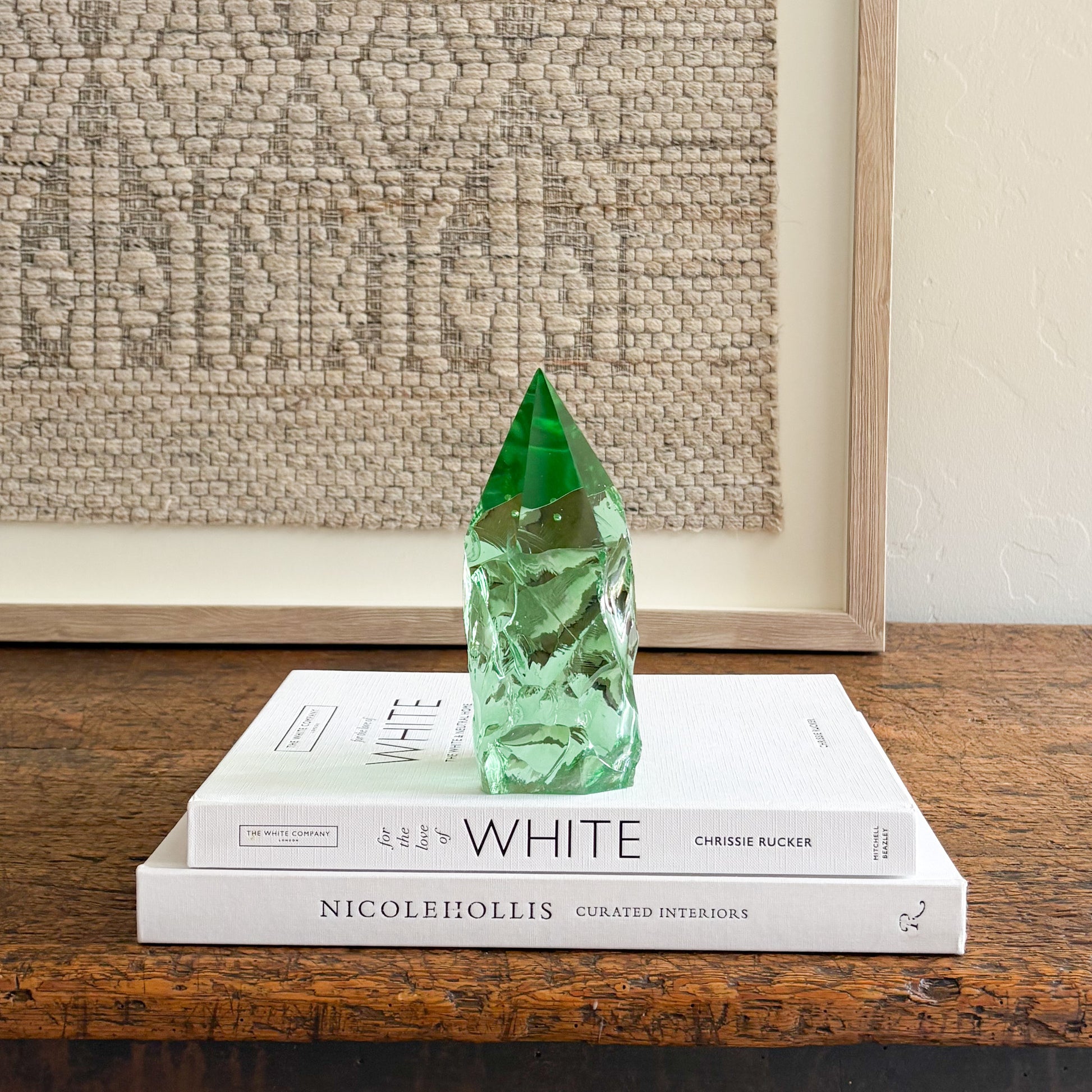 Textured green glass crystal point decorative object