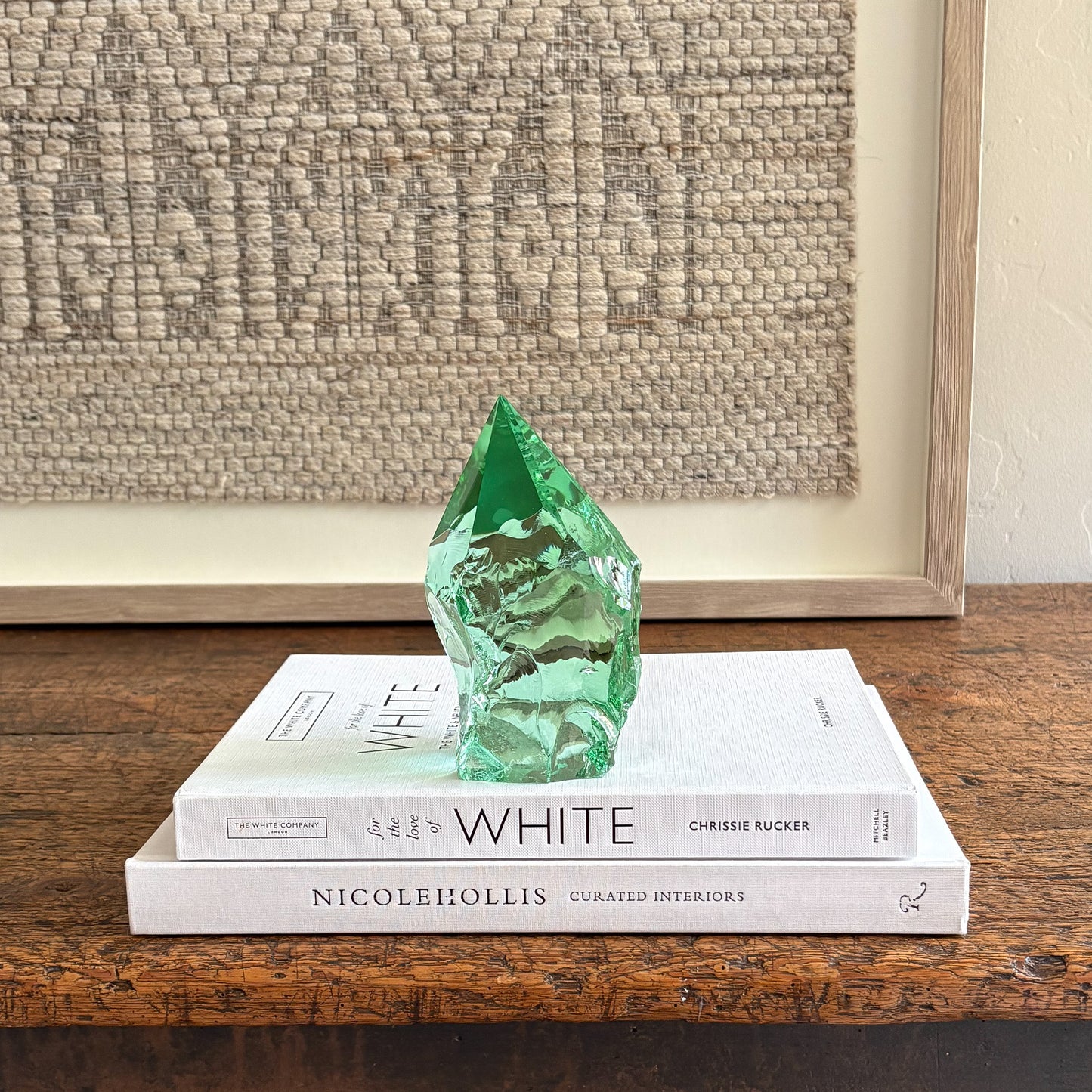 Handcrafted green glass point rustic shelf decor