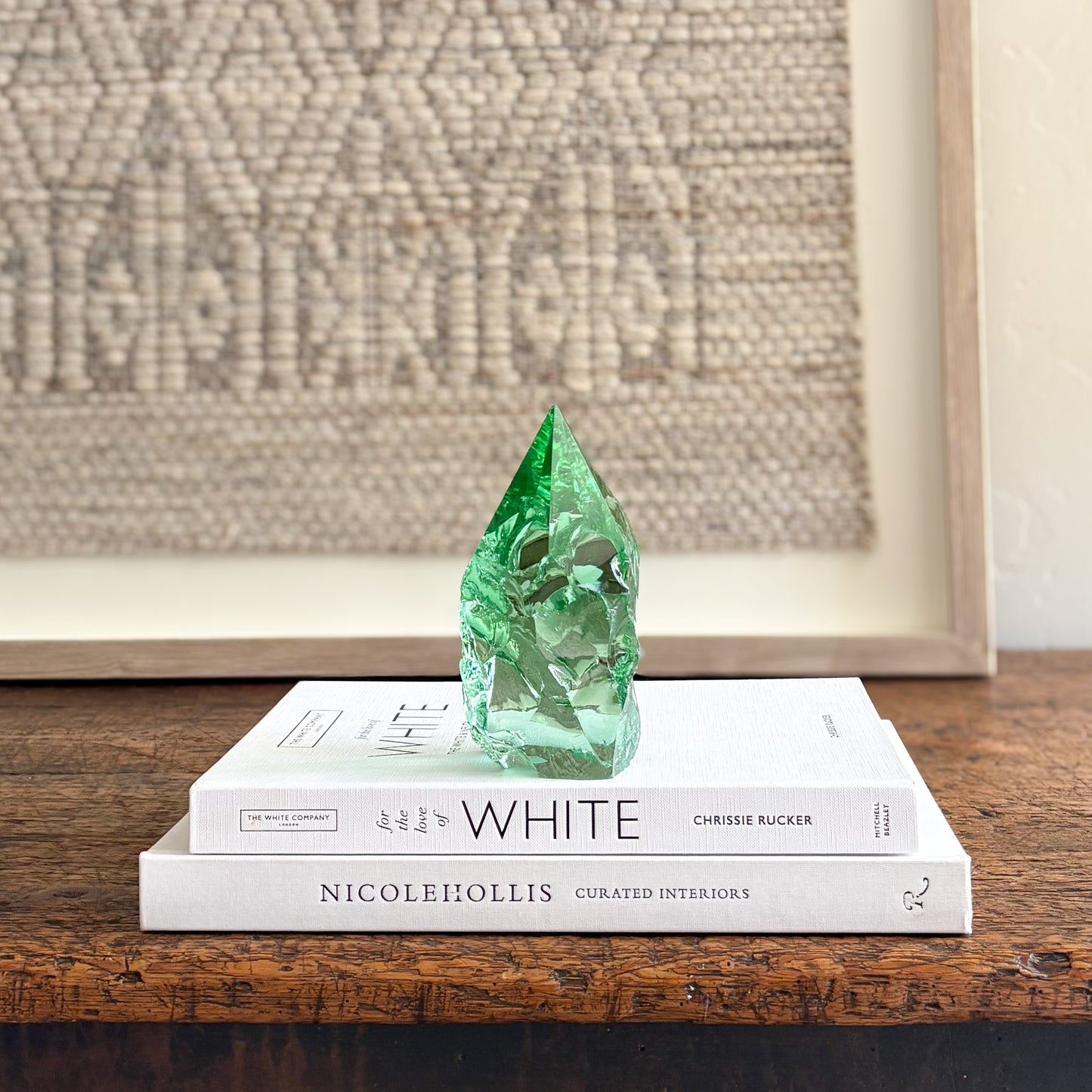 Handcrafted artisan green glass point rustic home decor