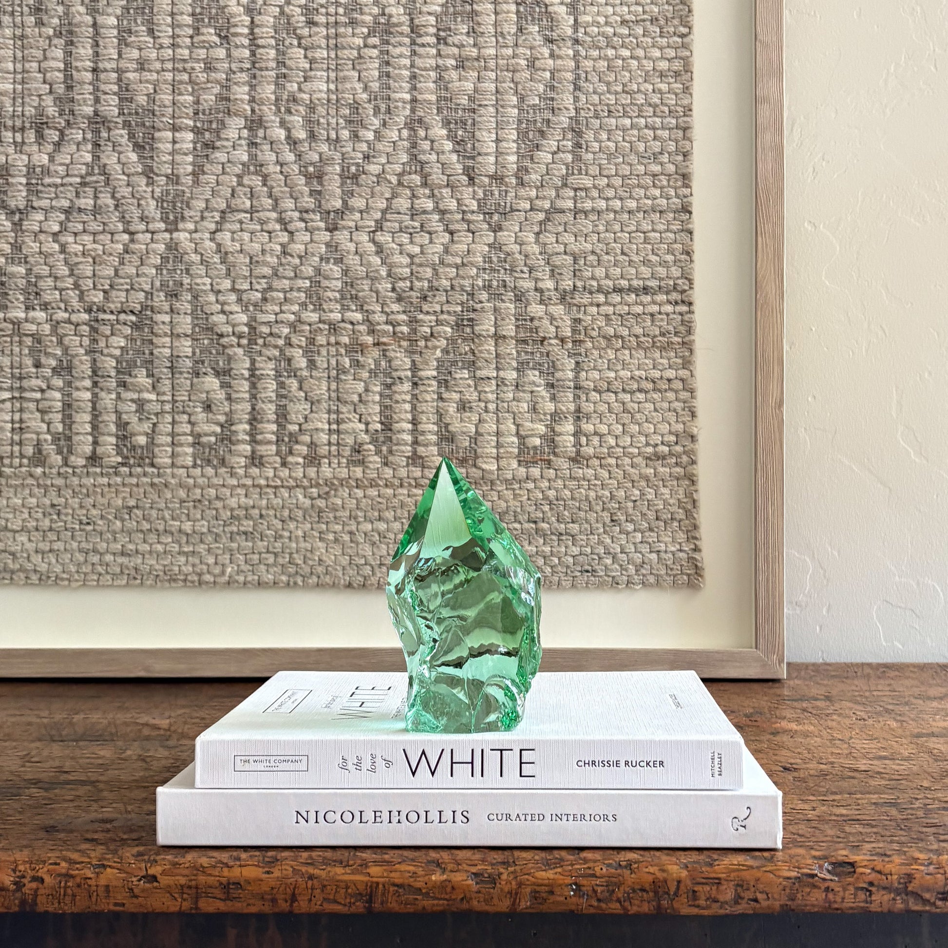 Rustic green glass decor object