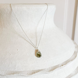green rutilated quartz silver pendant necklace