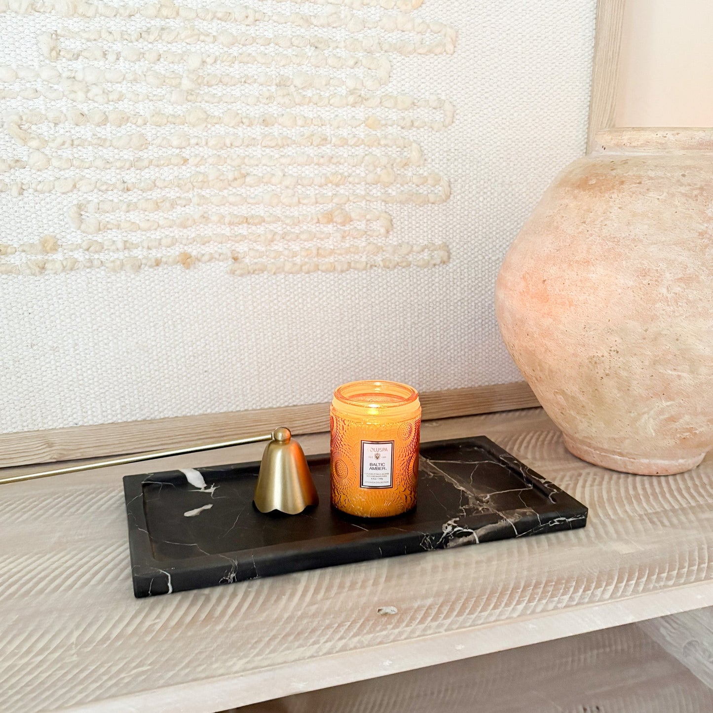 Silver Flower Black Marble Tray