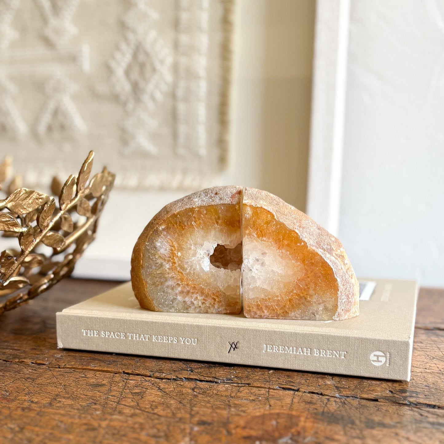 brazilian agate geode bookends, geode home decor, natural home accents, neutral home decor