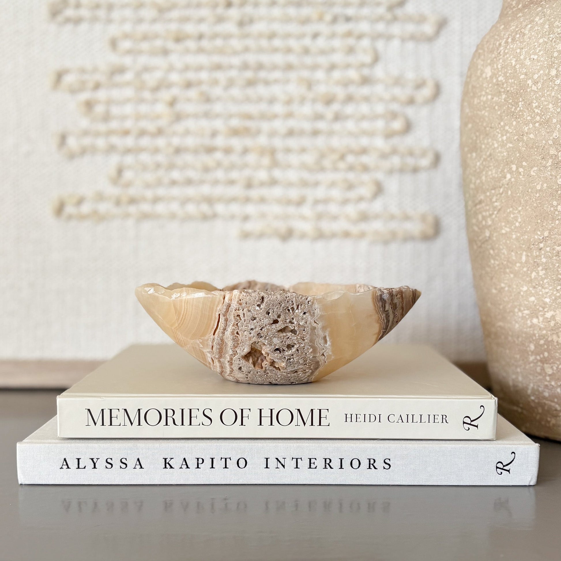 brown and beige natural onyx stone bowl