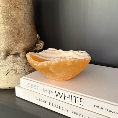 white, orange and black onyx bowl, onyx home accents