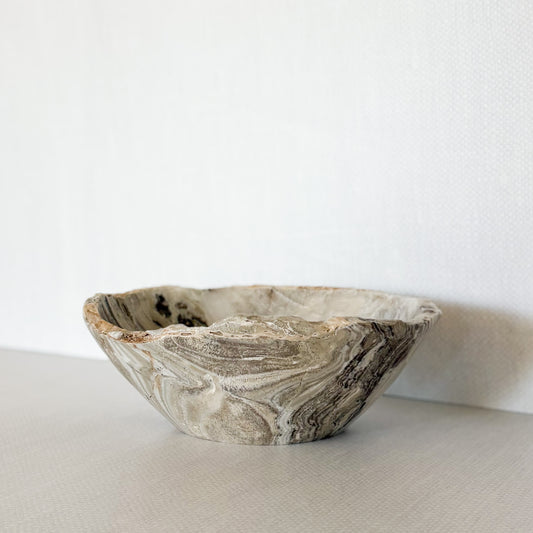 Artisan carved grey onyx stone bowl for home decor