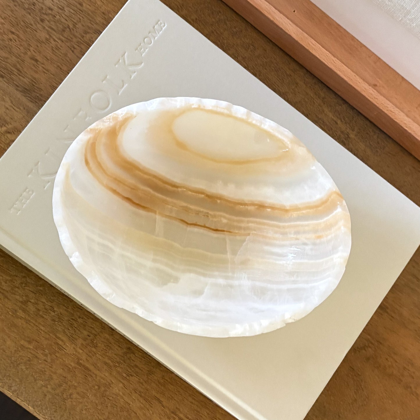 Natural amber onyx bowl, small hand-carved stone dish for decor or jewelry