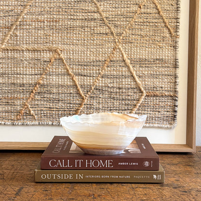 Small amber onyx bowl, hand carved natural stone catchall