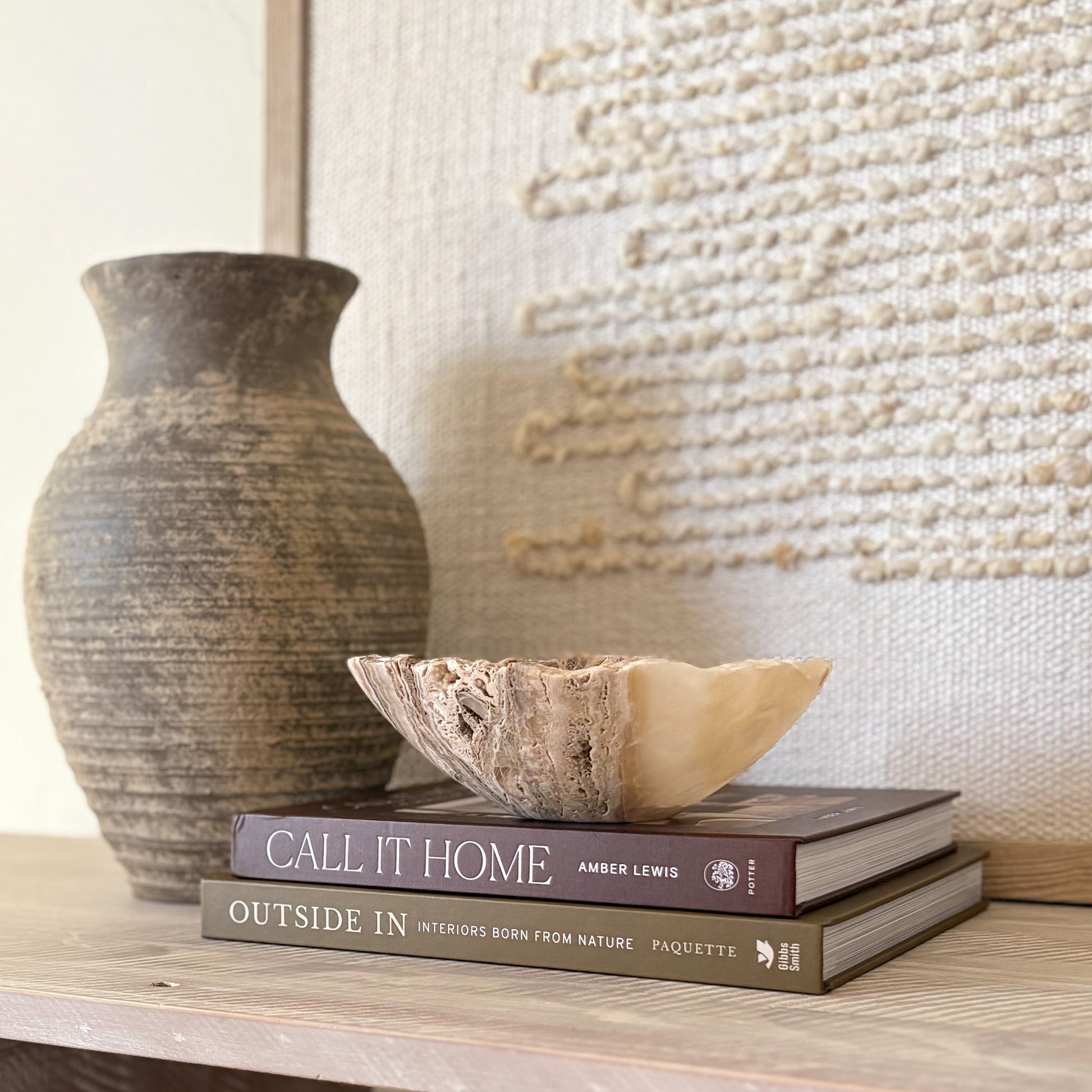 Artisan small hand-carved amber onyx bowl crafted from natural semi-precious stone