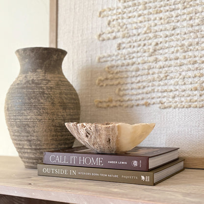Artisan small hand-carved amber onyx bowl crafted from natural semi-precious stone