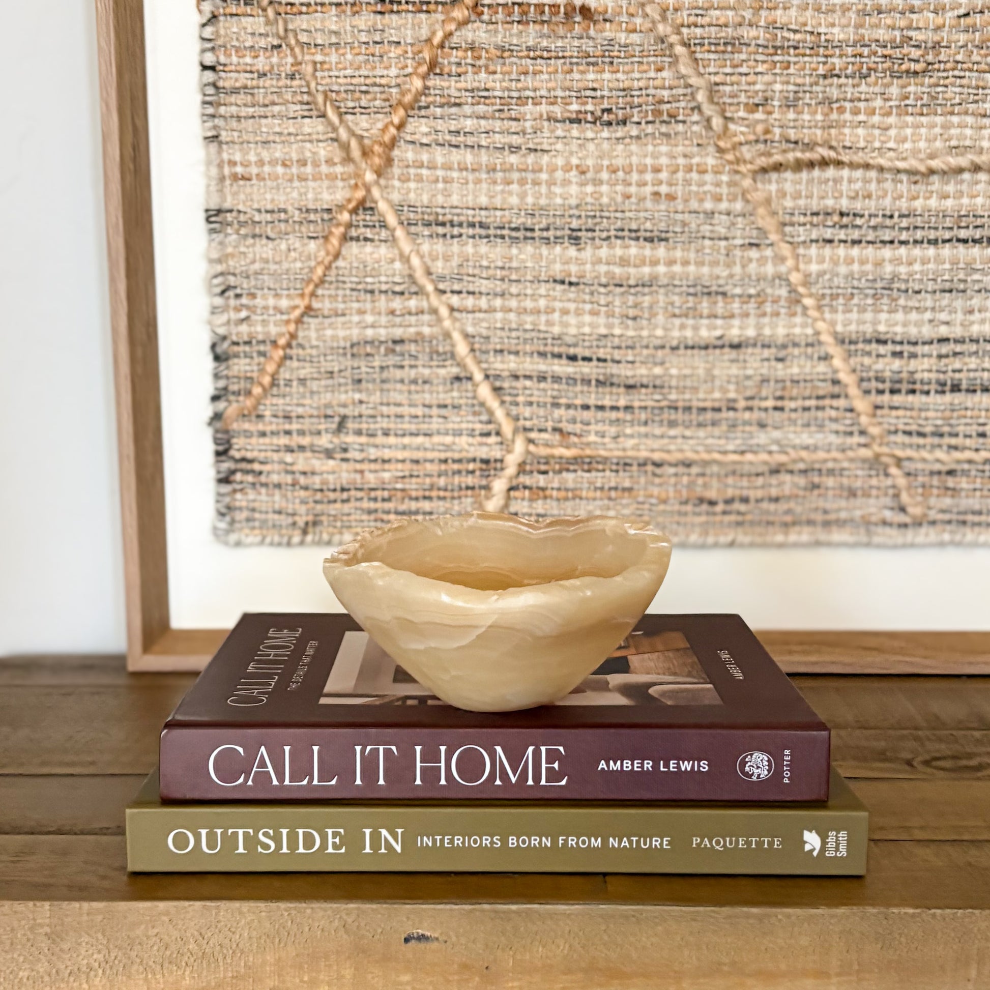 Decorative small amber onyx bowl made from natural stone