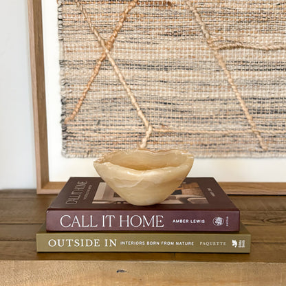 Decorative small amber onyx bowl made from natural stone