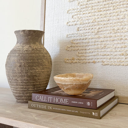 Artisan hand-carved amber onyx bowl, luxury tabletop decor 