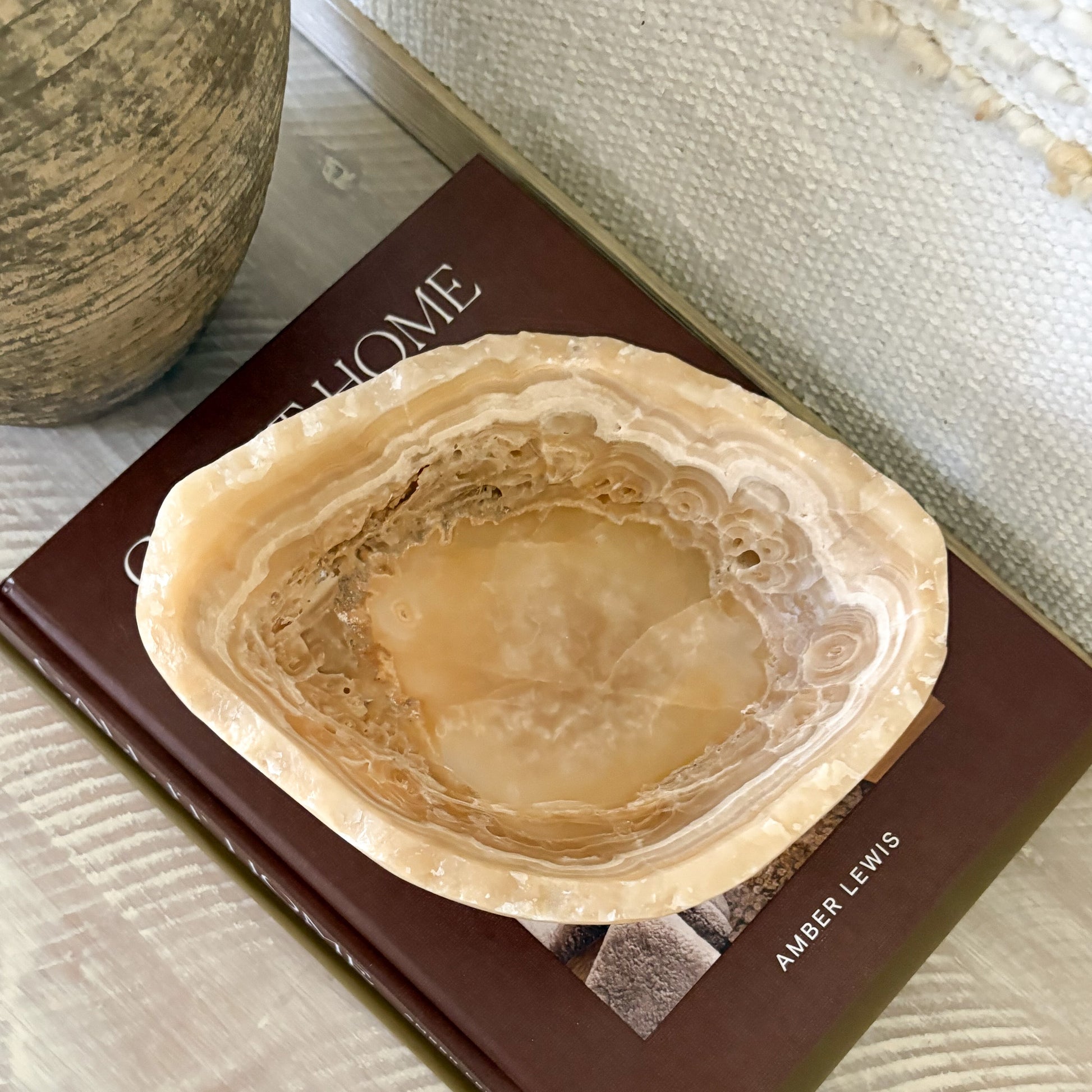Natural amber onyx stone bowl, small handcrafted luxury decor piece