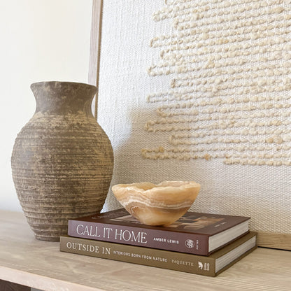 Natural amber onyx stone bowl, small handcrafted luxury decor piece