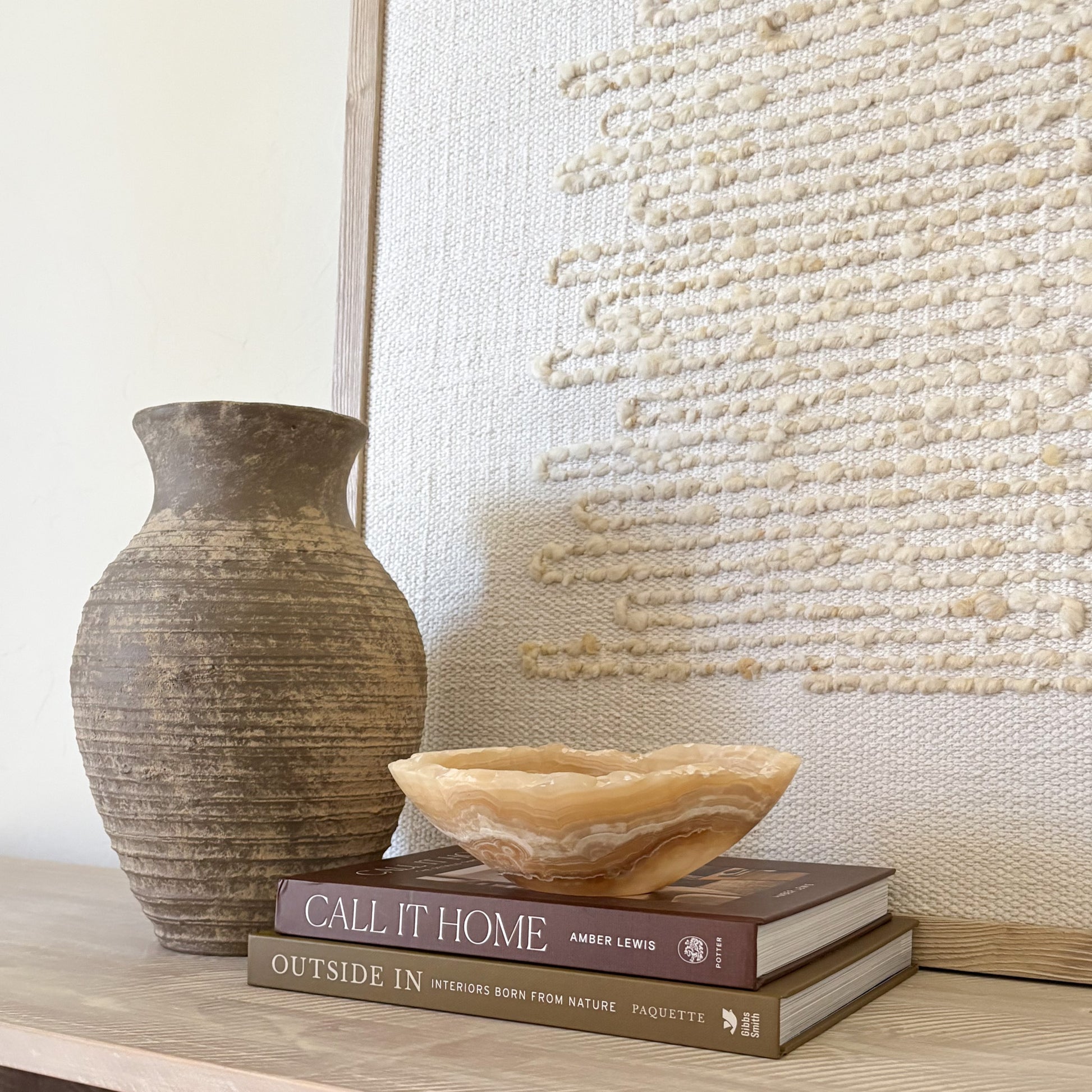 Artisan hand-carved amber onyx bowl, luxury tabletop decor