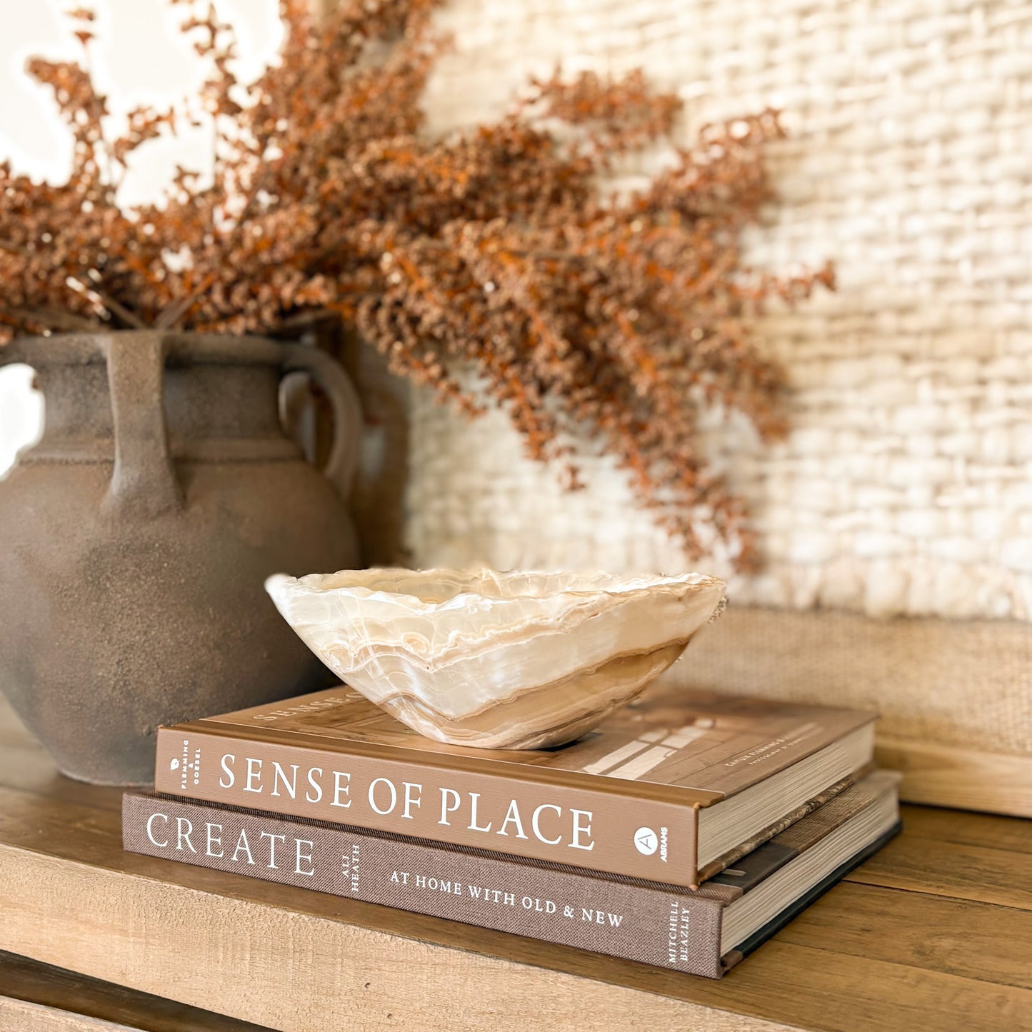 Small hand carved amber onyx bowl made from natural stone, decorative home accent
