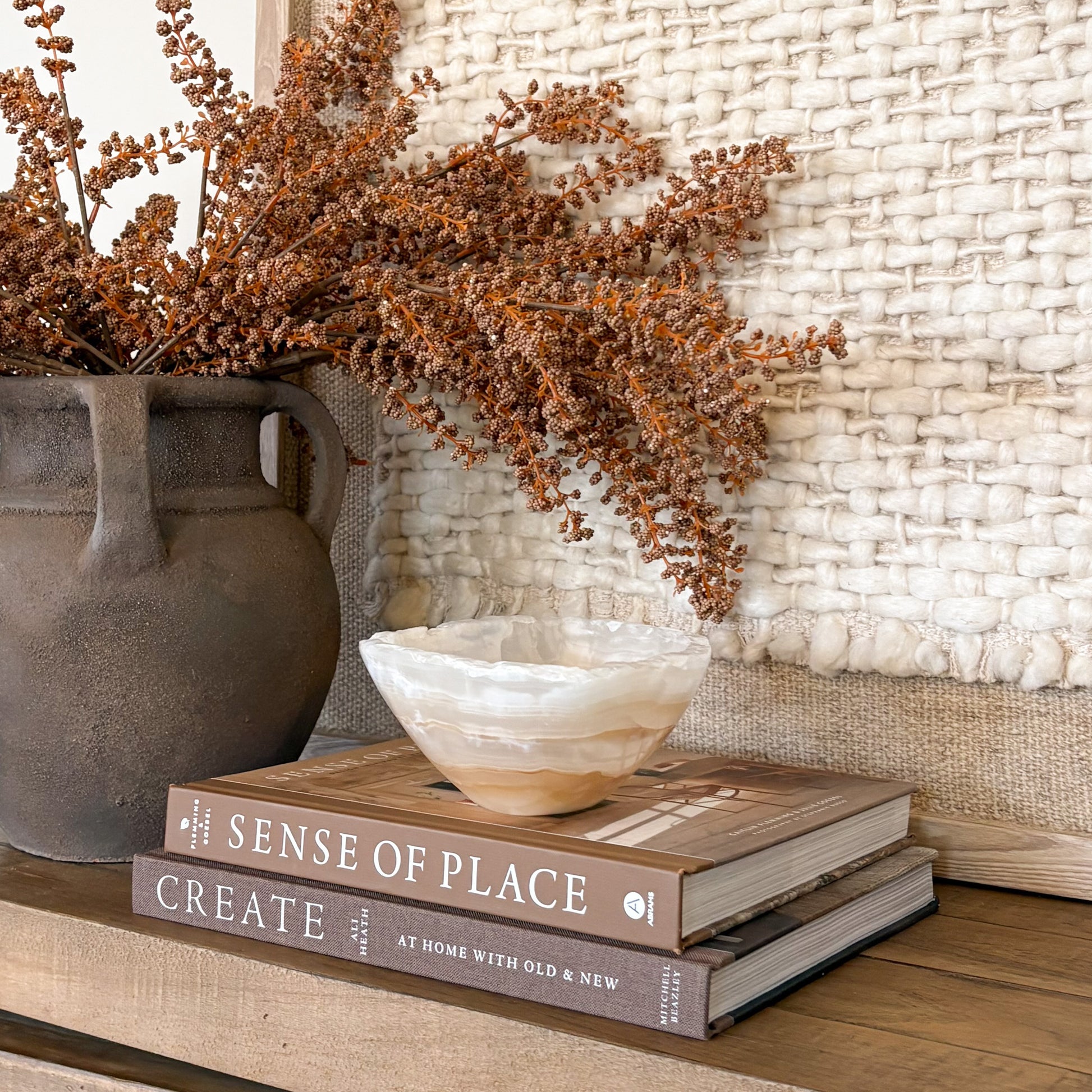 Small hand carved amber onyx bowl made from natural stone, decorative home accent