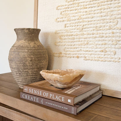 Natural amber onyx trinket bowl hand carved and polished for elegant home décor