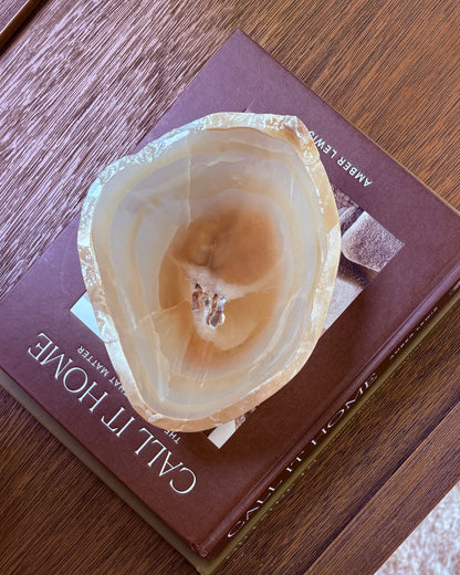 Artisan carved amber onyx catchall bowl made from genuine natural stone