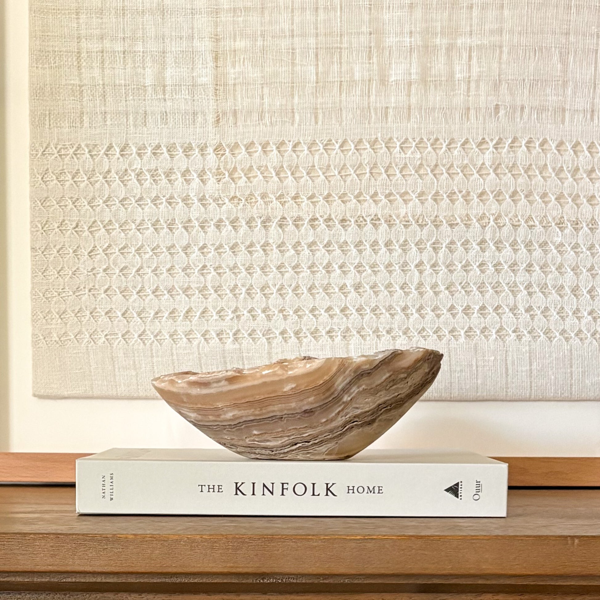 Artisan carved amber onyx bowl, small gemstone dish with unique veining