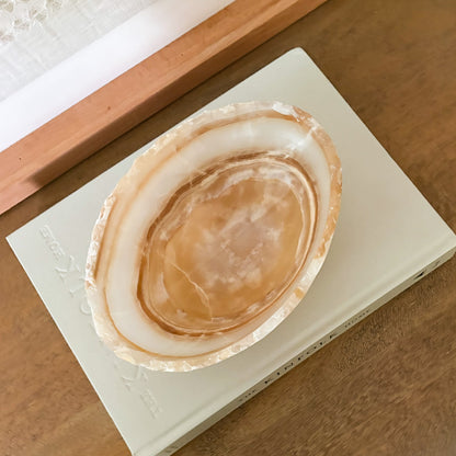 Luxury carved onyx bowl for coffee table or entryway styling