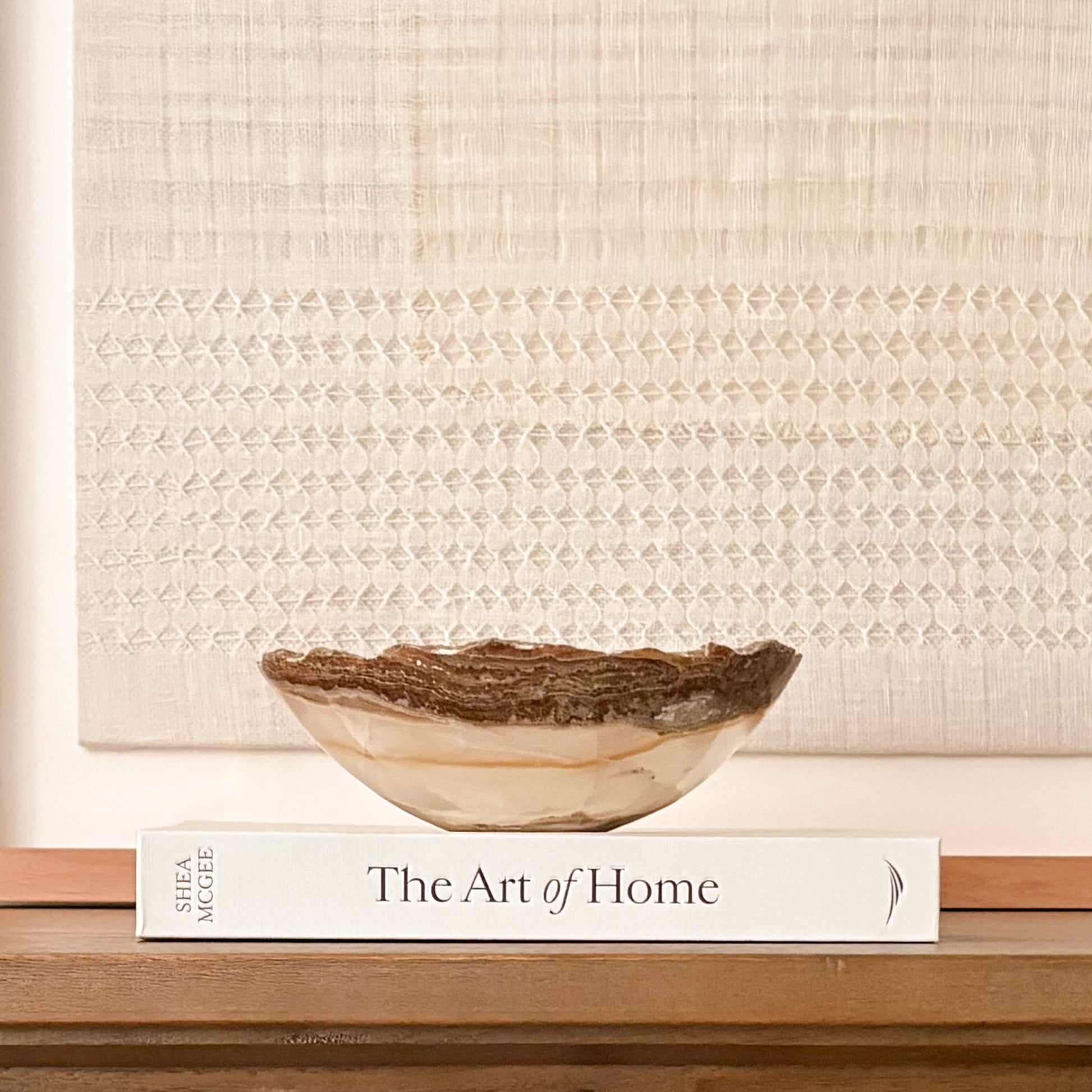 Artisan carved amber onyx decorative bowl for home decor and crystal display