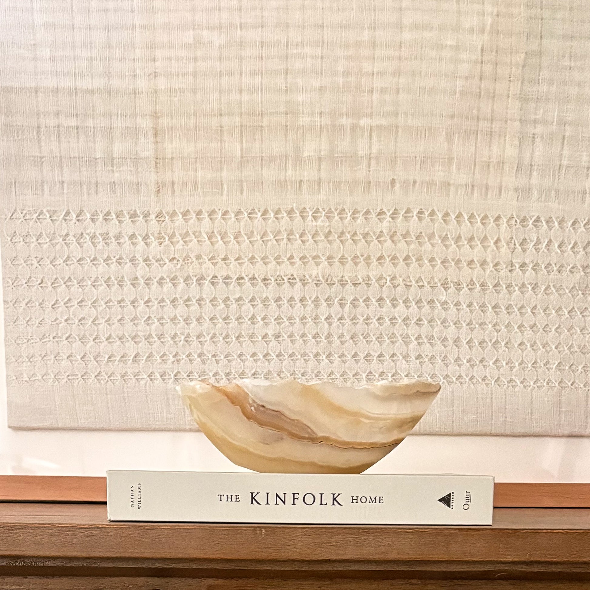 Organic hand carved onyx bowl with rich amber marbling