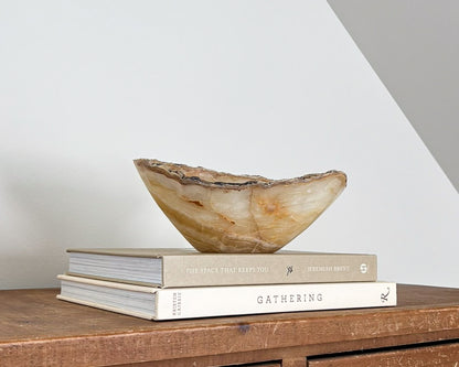 One-of-a-kind small amber onyx bowl hand-carved from natural stone