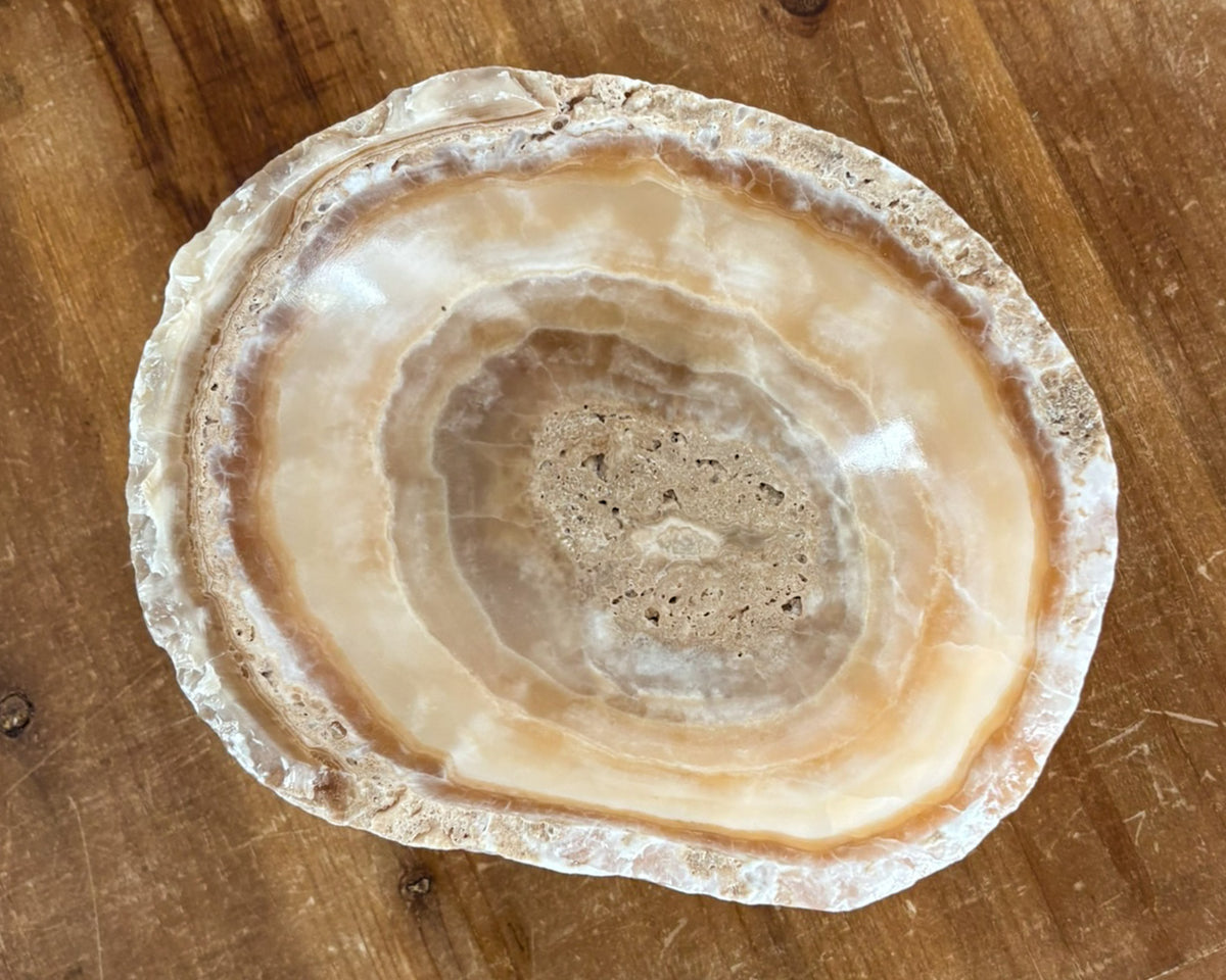 One-of-a-kind small amber onyx bowl hand-carved from natural stone