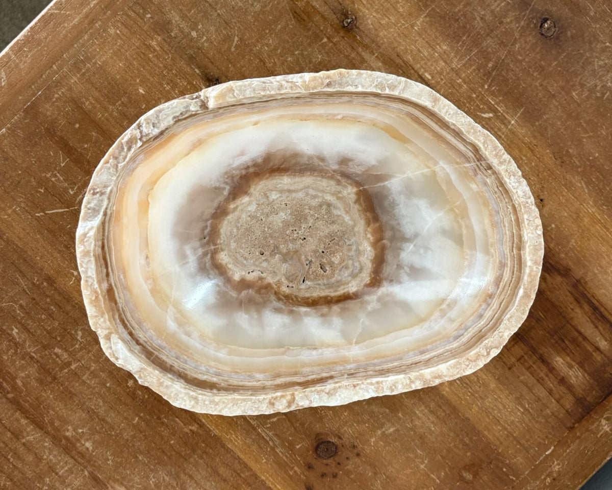 One-of-a-kind small amber onyx bowl hand-carved from natural stone
