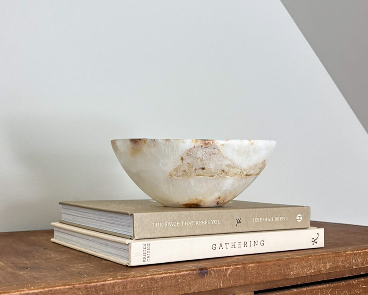 One-of-a-kind small amber onyx bowl hand-carved from natural stone