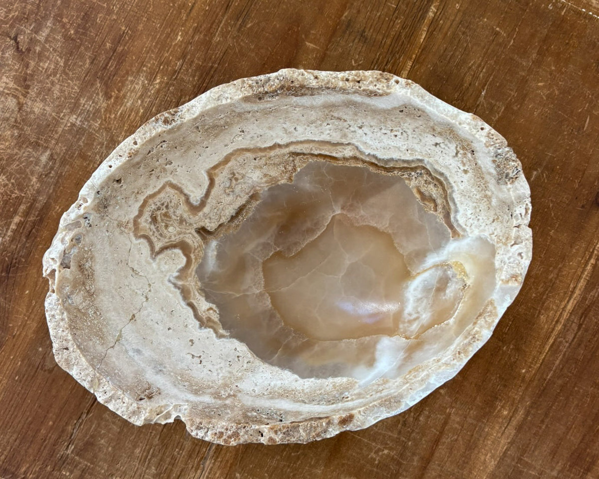 One-of-a-kind small amber onyx bowl hand-carved from natural stone