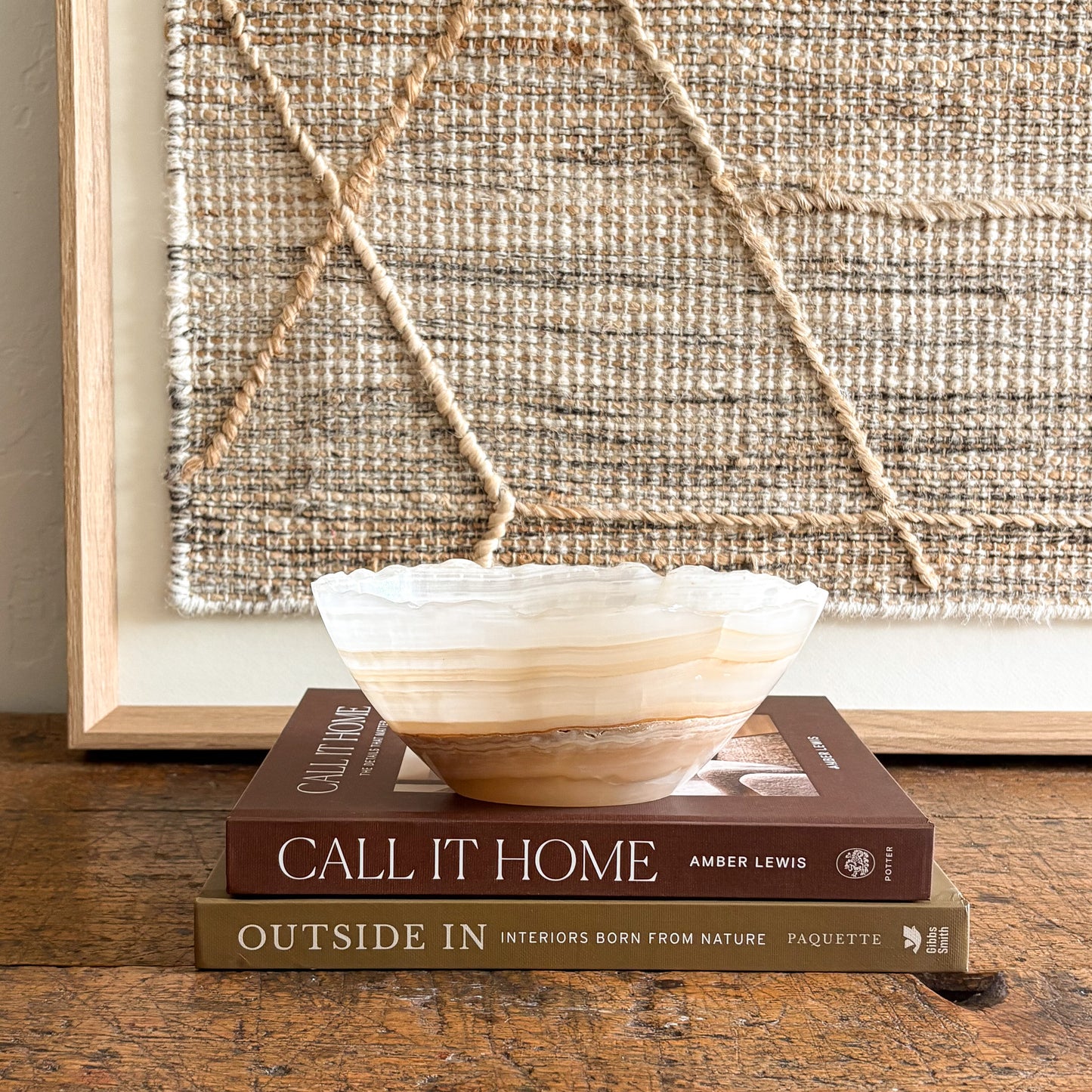 white and brown onyx accent bowl