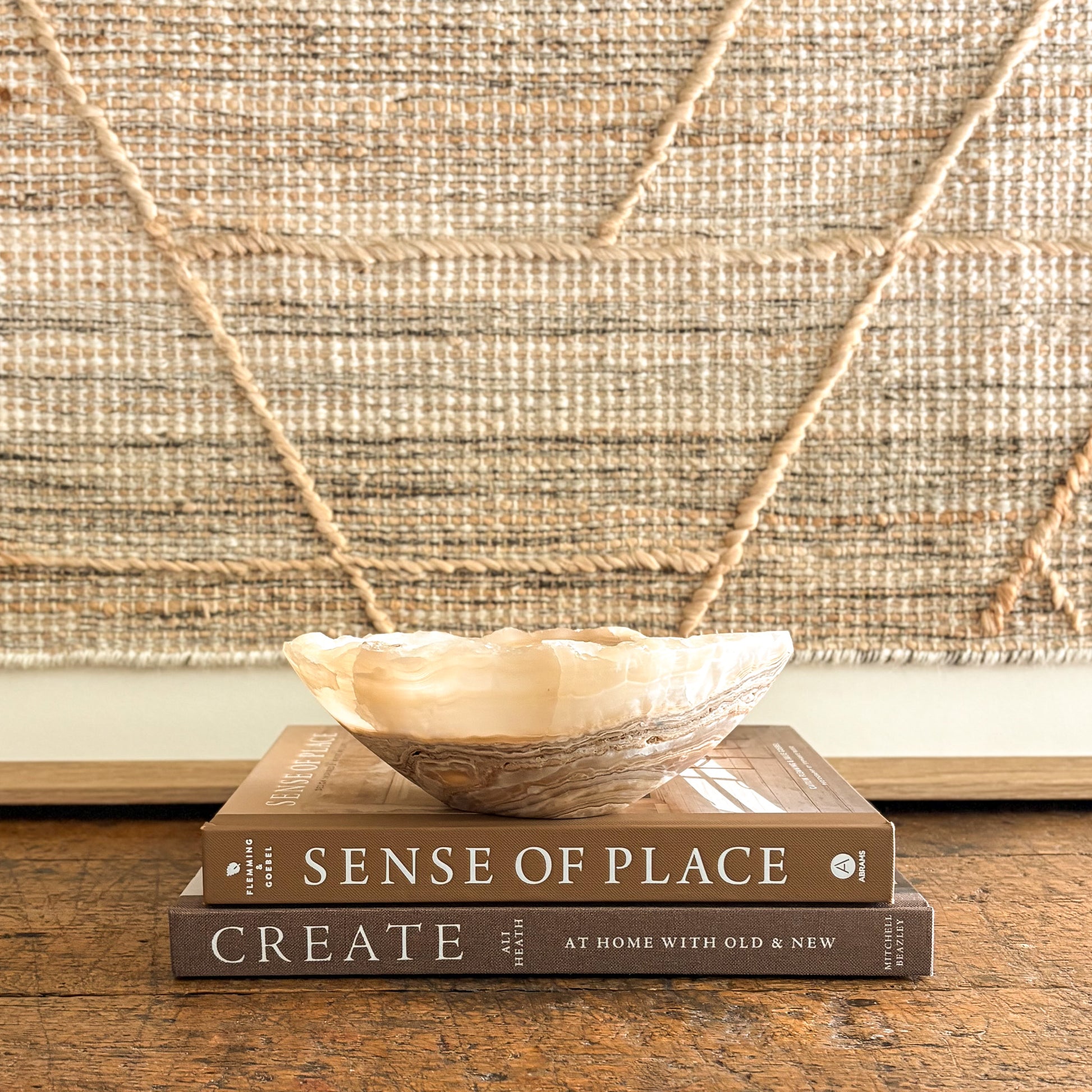 Rustic-modern amber onyx bowl, hand-carved from solid stone