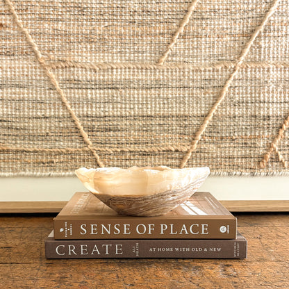 Rustic-modern amber onyx bowl, hand-carved from solid stone