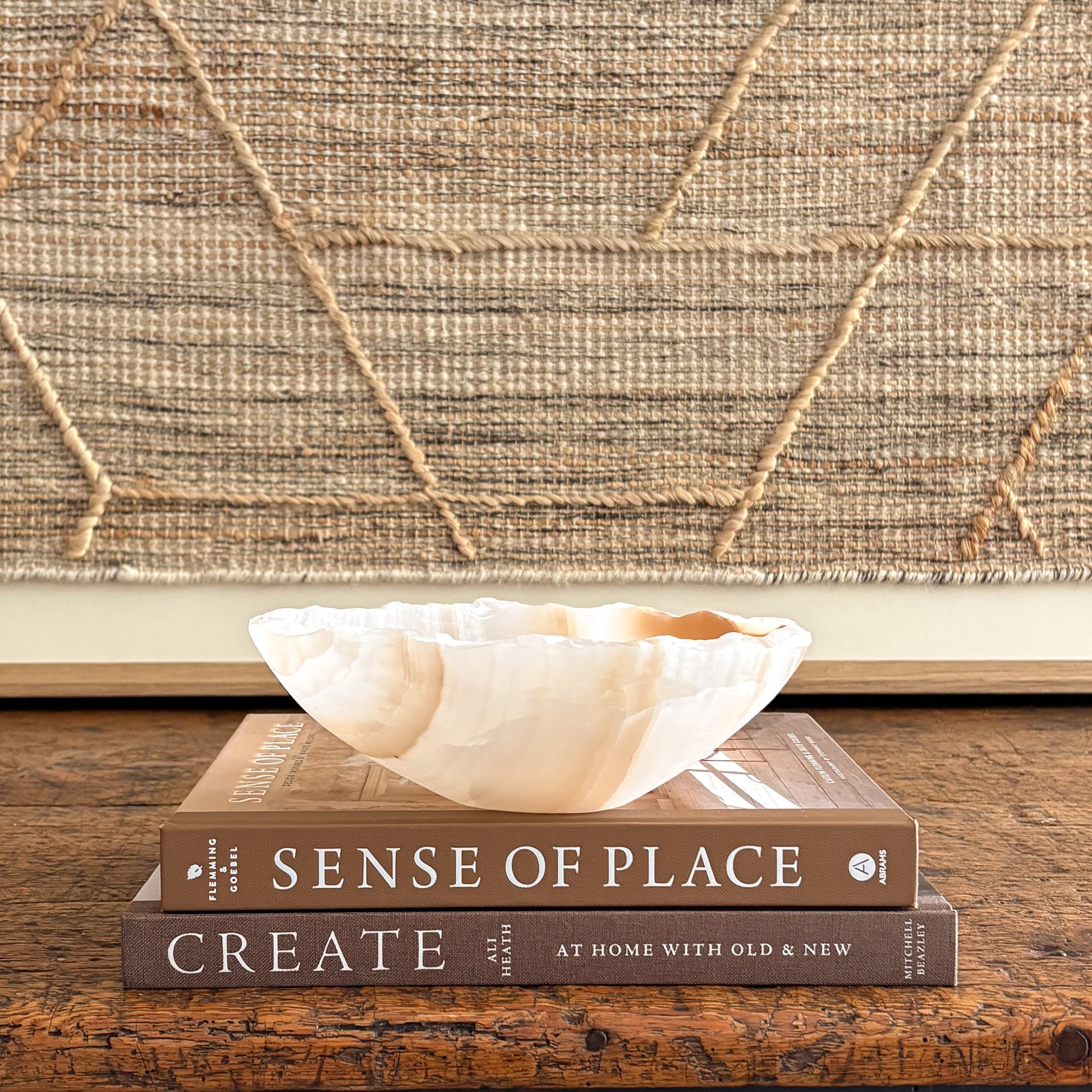 Rustic-modern amber onyx bowl, hand-carved from solid stone